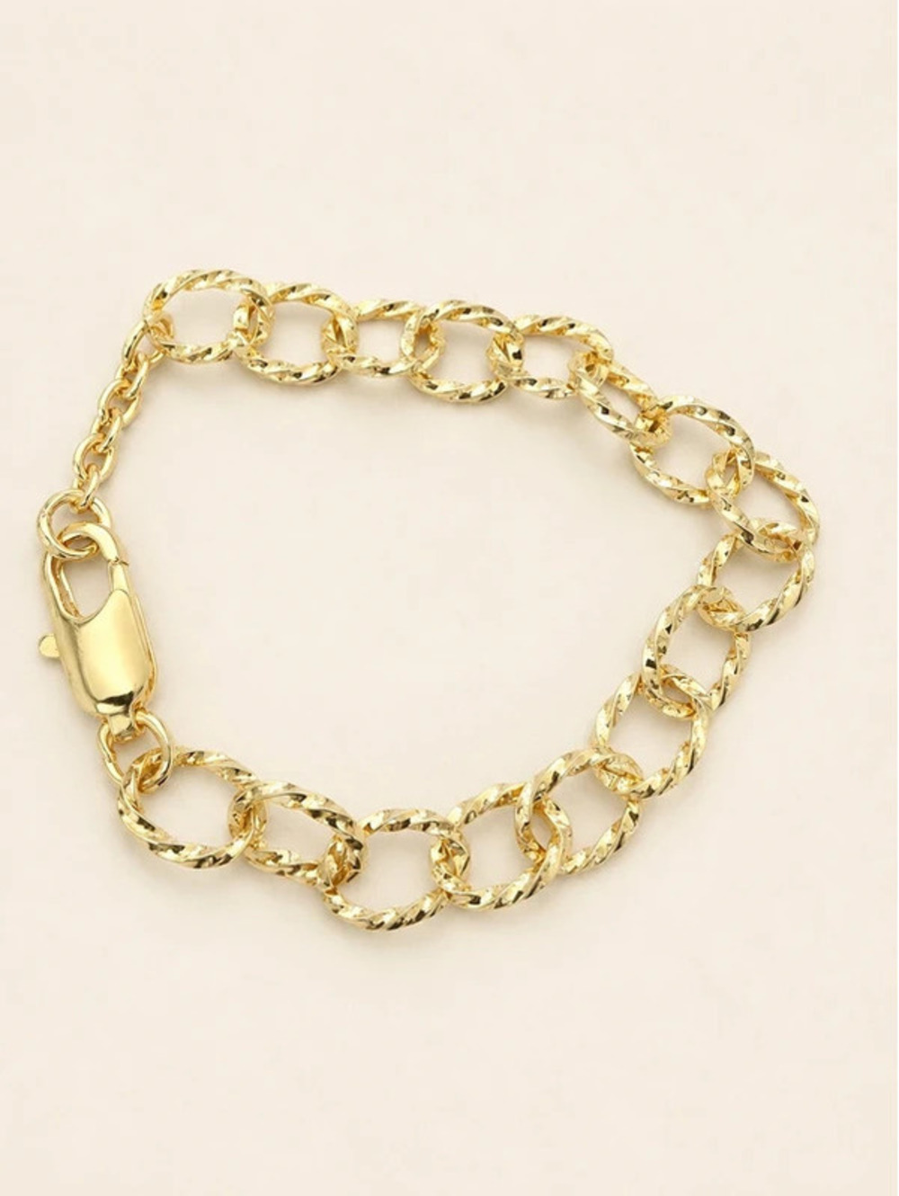 Elegant 14K Gold Over Brass Textured Oval Link Bracelet for Women